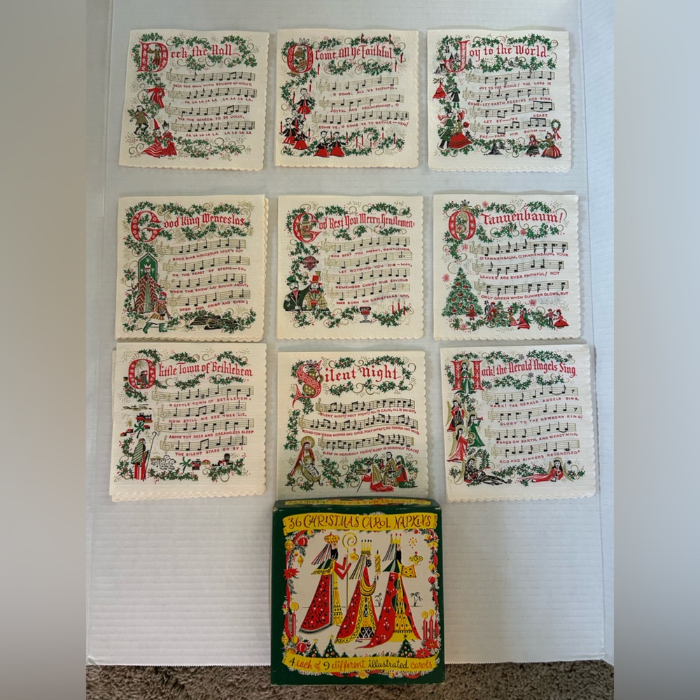 Vintage Boxed Errett Smith Paper Christmas Carol Napkins Vintage Musical Napkins